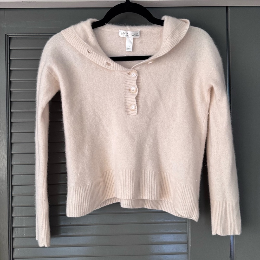 AQUA Cashmere x Venus Williams Cropped Henley Hoodie